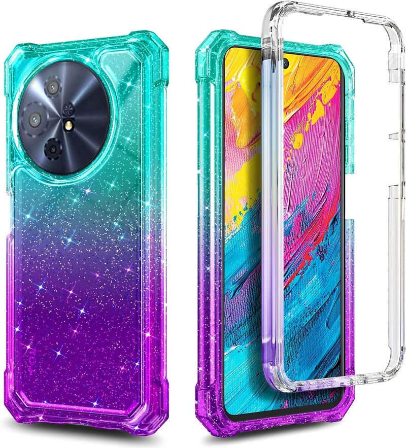 WDHD Designed for TCL 50 XL 5G & TCL 50 XL/60 XE NXTPAPER 5G Phone Case, Glitter Aqua/Purple | Full-Body Protective Shockproof Rugged Bumper Cover with Screen Protector, Raised Corners Drop Protection - Image 2
